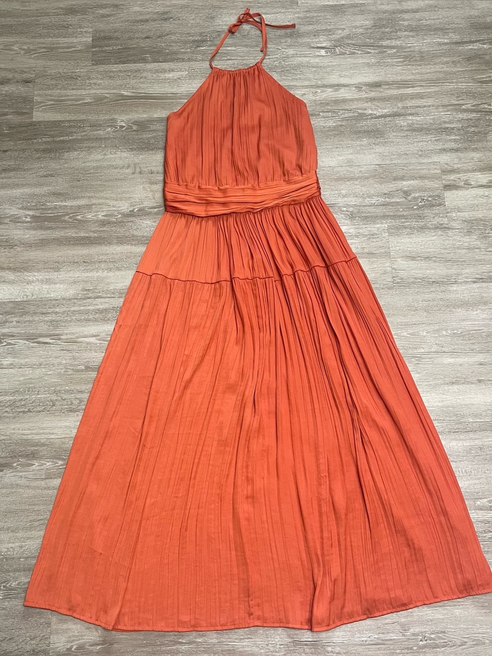Worthington Orange Maxi Dress Halter Textured Satin Resort Tropical Beach Sz 4